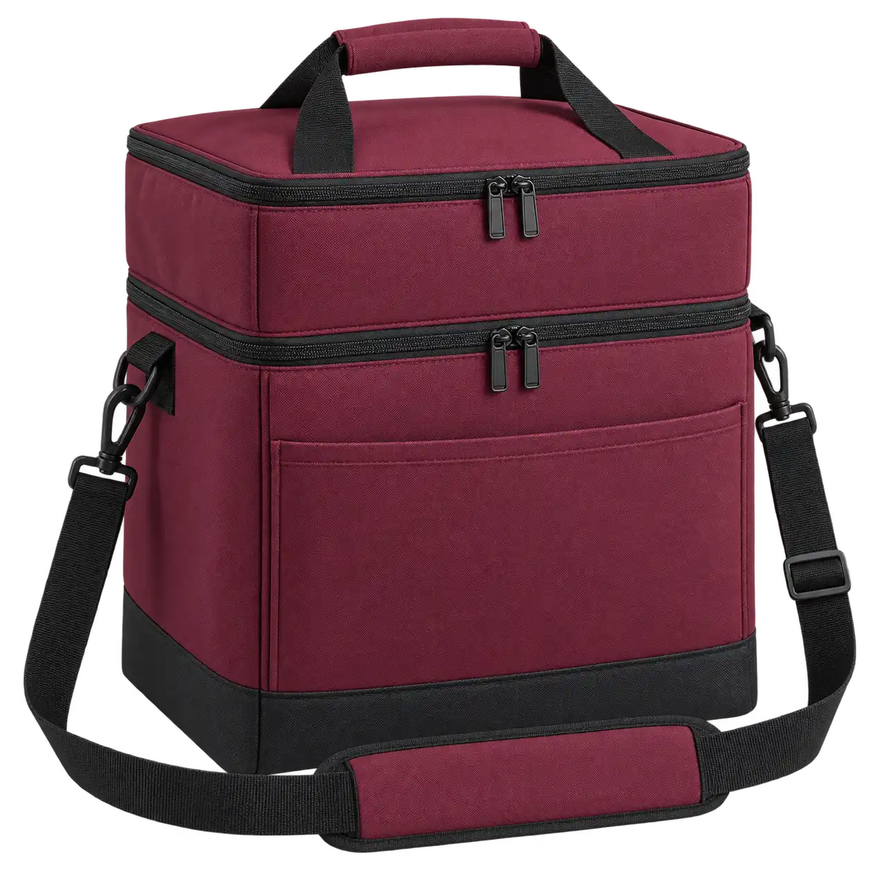 Burgundy Polyspun Canvas Thermal Burger Delivery Bag — As illustrated; custom strap colours available