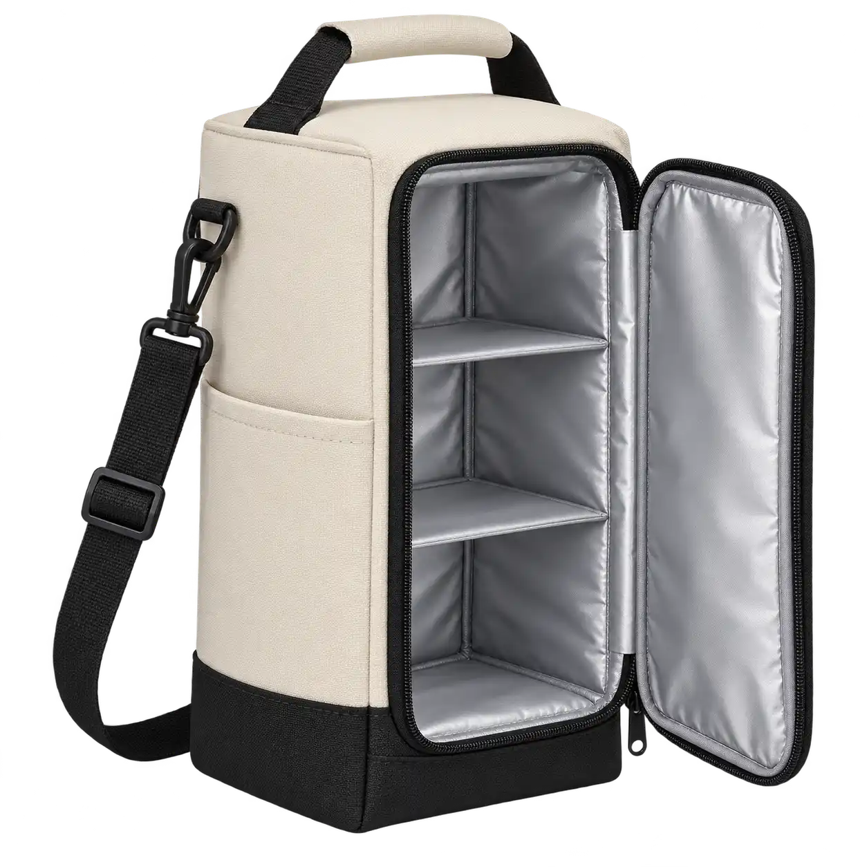 Warm Ivory Polyspun Canvas Thermal Food Delivery Bag — As illustrated; custom strap colours available