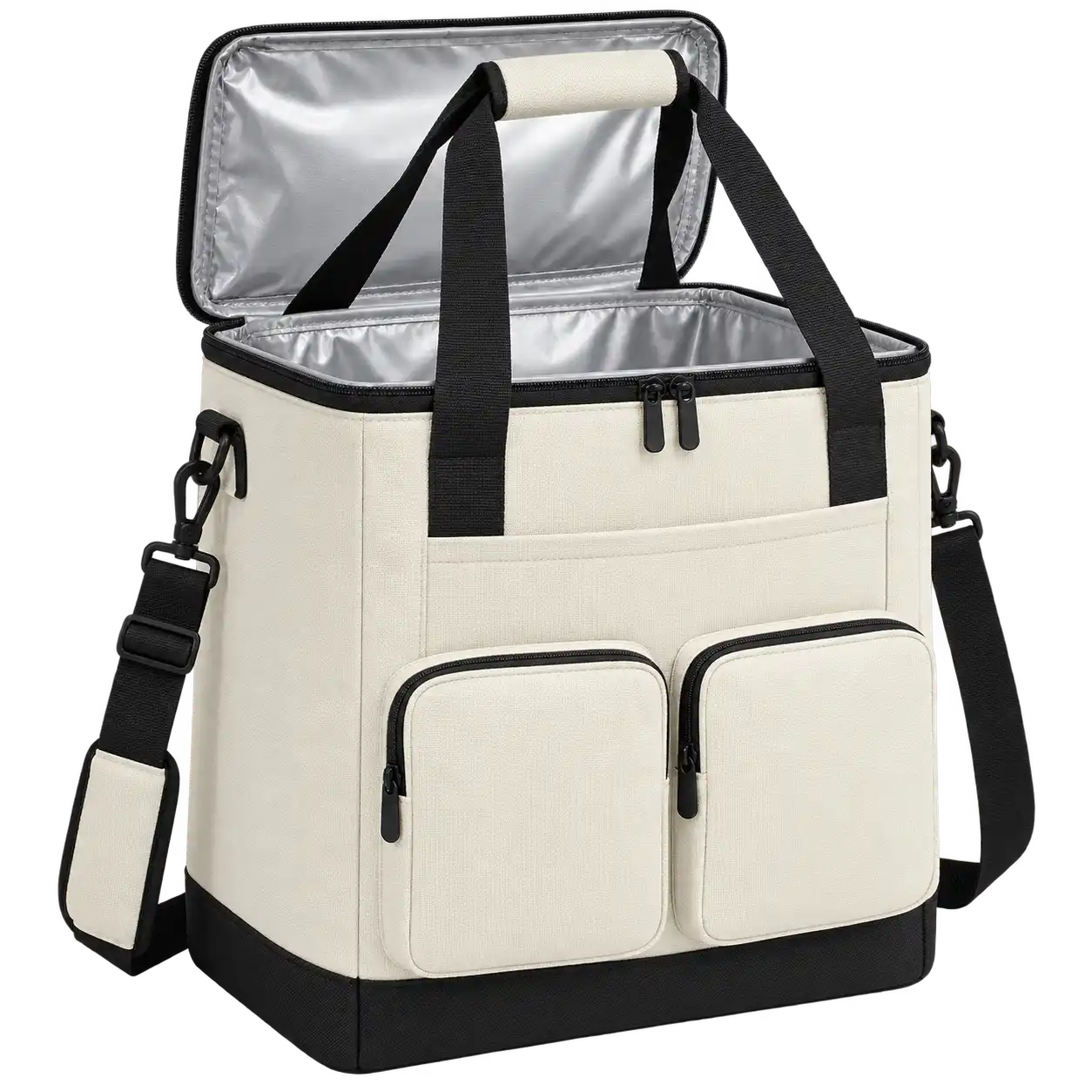 Ivory Solution-Dyed Polyester Thermal Cooler Bag — As illustrated; custom strap colours available