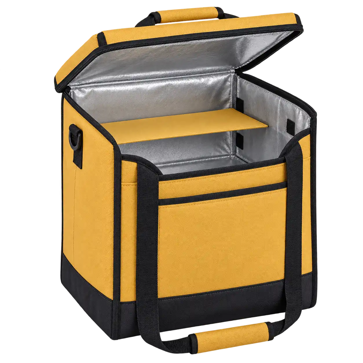 Golden Mustard Yellow Solution-Dyed Polyester Thermal Pizza Delivery Bag — As illustrated; custom strap colours available