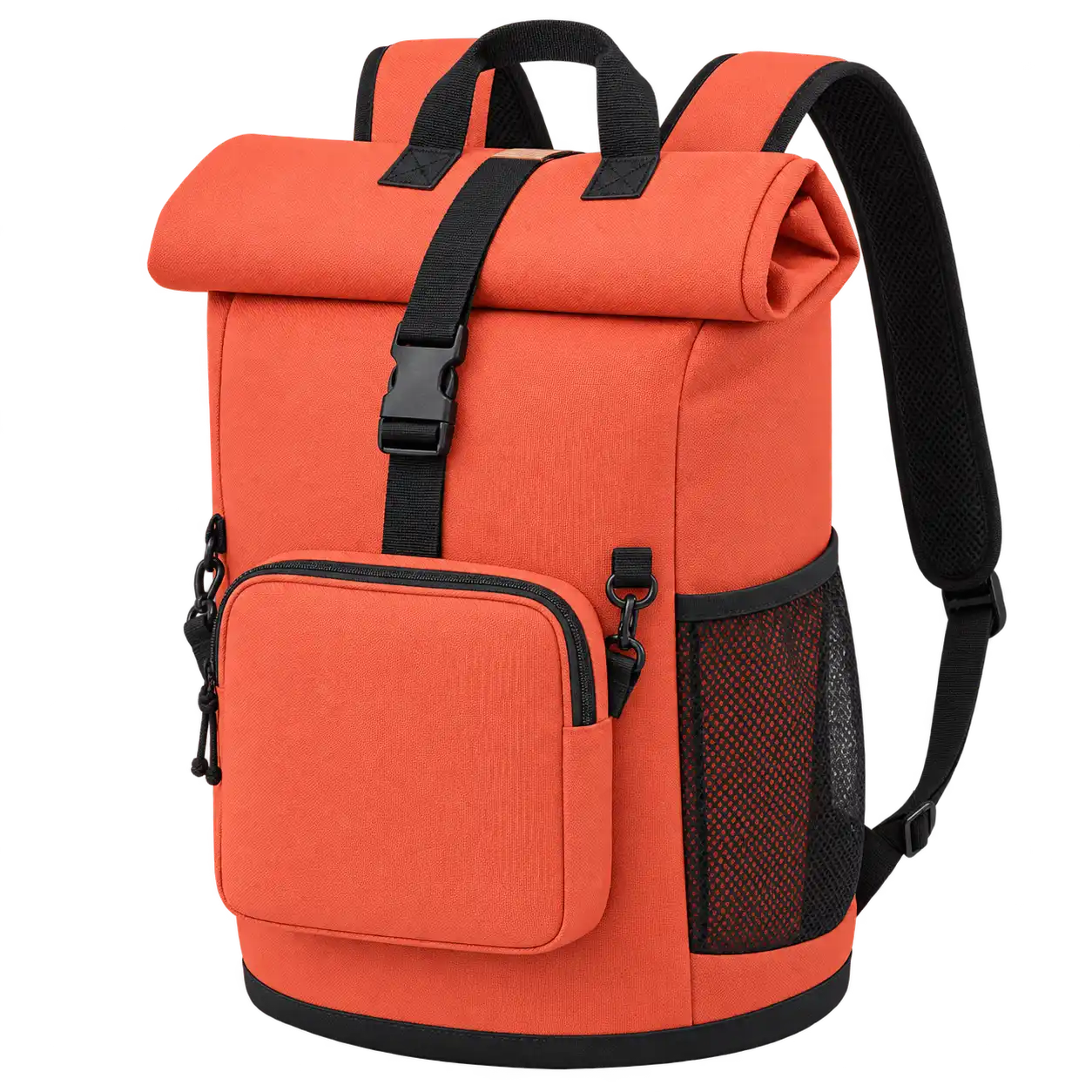 Coral Orange Solution-Dyed Polyester Thermal Cooler Bag — As illustrated; custom strap colours available