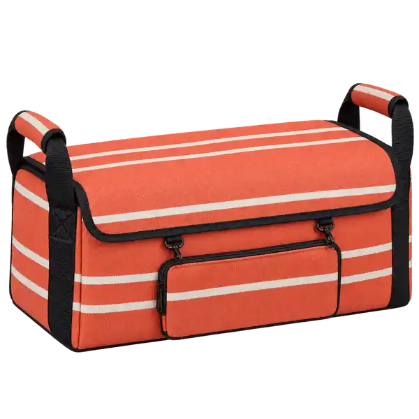 Coral Orange With Narrow Ivory Stripes Solution-Dyed Polyester Thermal Food Delivery Bag