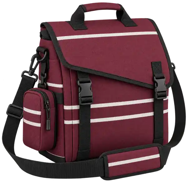 Burgundy With Narrow Ivory Stripes Solution-Dyed Polyester Insulated Rider Delivery Bag