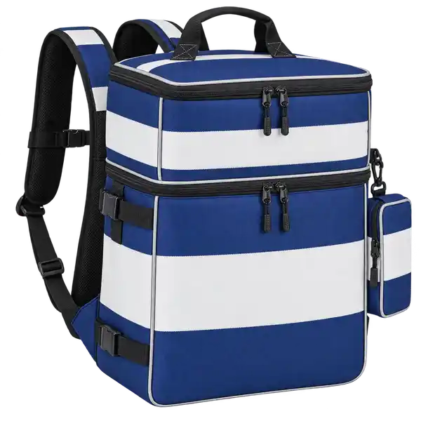 Navy And White Broad Stripes Solution-Dyed Polyester Insulated Rider Delivery Bag