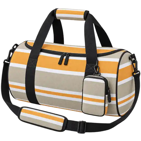 Taupe Gold And White Mixed Stripes Solution-Dyed Polyester Thermal Cooler Bag