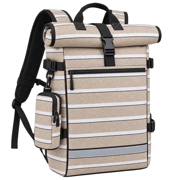 Taupe Beige And White Narrow Stripes Solution-Dyed Polyester Insulated Rider Delivery Bag