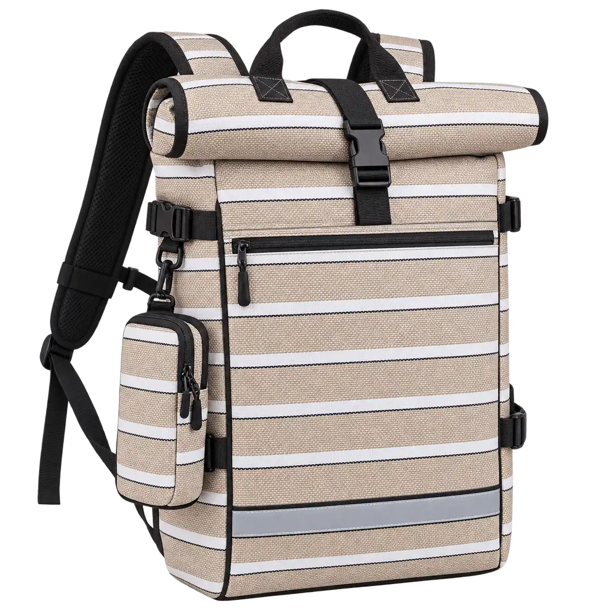 Taupe Beige And White Narrow Stripes Solution-Dyed Polyester Insulated Rider Delivery Bag — As illustrated; custom strap colours available