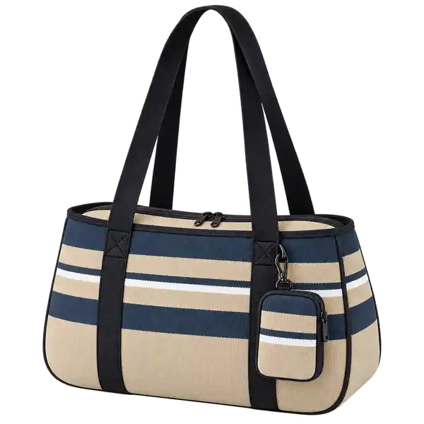 Sand Beige Navy And White Mixed Stripes Solution-Dyed Polyester Thermal Burger Delivery Bag