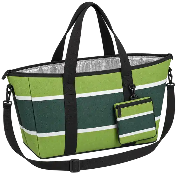 Forest Green Lime And White Broad Stripes Solution-Dyed Polyester Thermal Cooler Bag