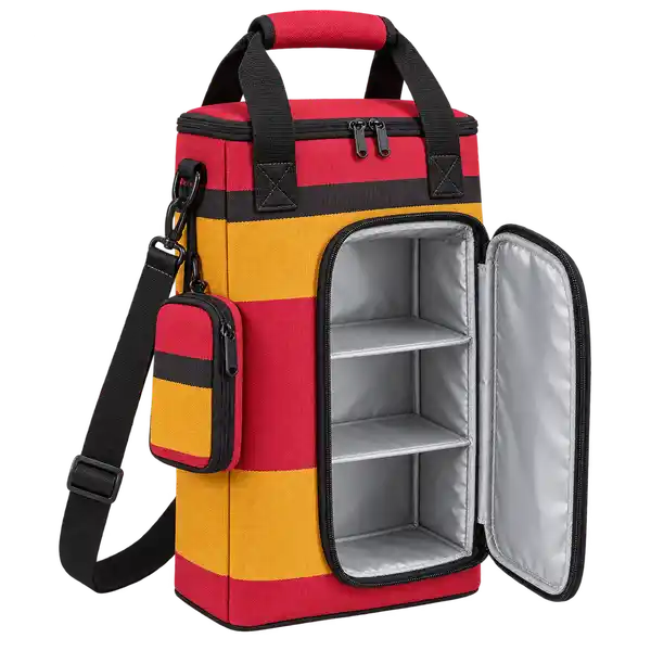 Red Gold And Black Broad Stripe Bands Solution-Dyed Polyester Thermal Food Delivery Bag