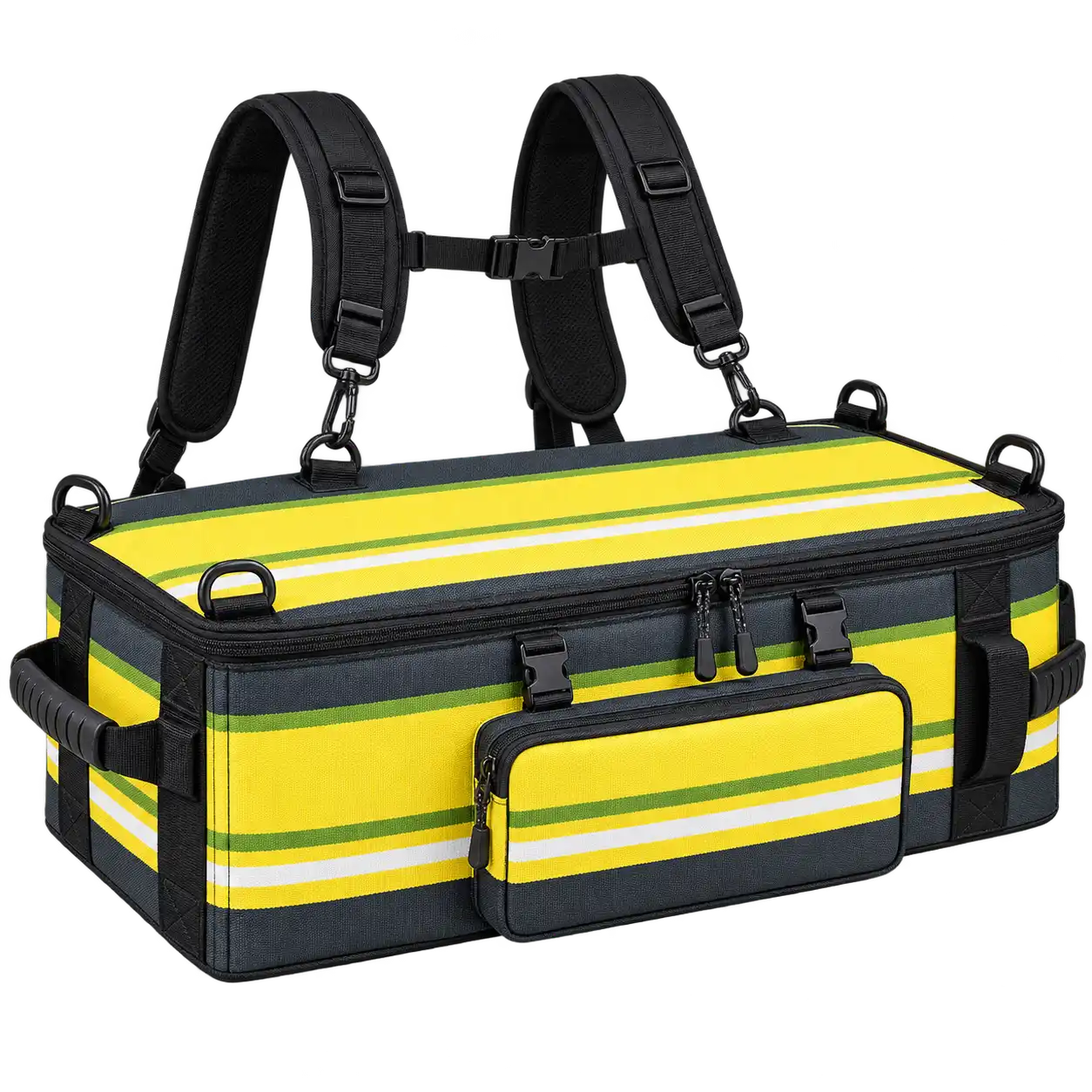 Charcoal Yellow And White Mixed Stripes Solution-Dyed Polyester Insulated Rider Delivery Bag — As illustrated; custom strap colours available