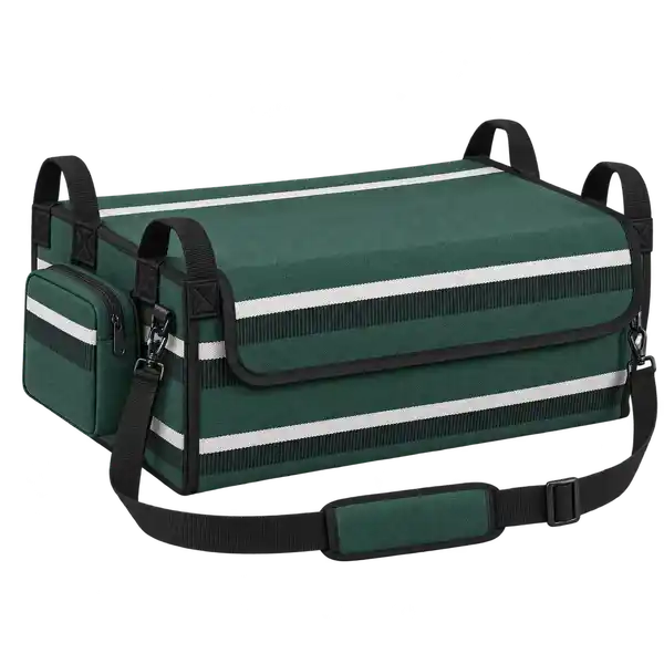 Forest Green And White Stripes Solution-Dyed Polyester Thermal Pizza Delivery Bag