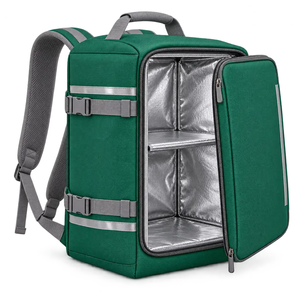 Emerald Green Solution-Dyed Polyester Insulated Rider Delivery Bag — Grey