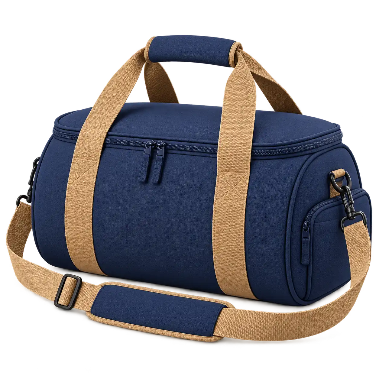 Deep Navy Polyspun Canvas Thermal Cooler Bag — Camel tan