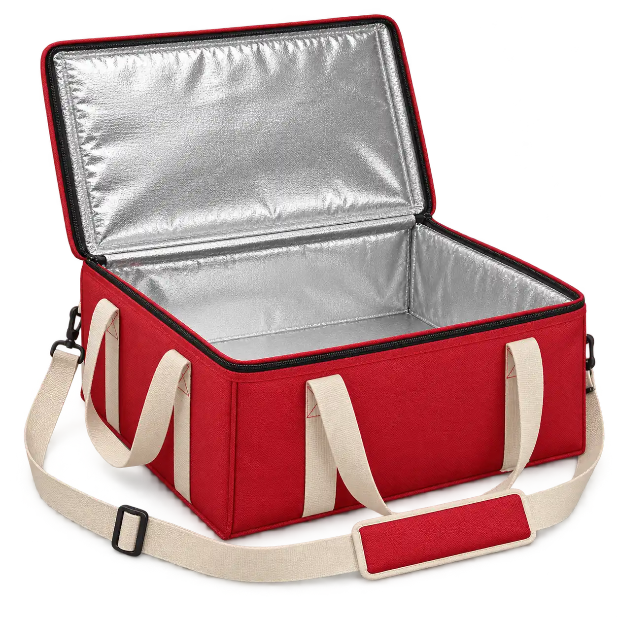 Red D600 Oxford Thermal Pizza Delivery Bag — Cream