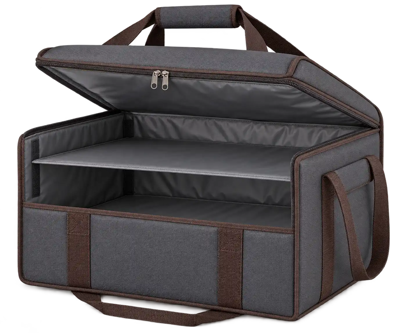 Charcoal Grey D600 Oxford Thermal Pizza Delivery Bag — Chocolate brown