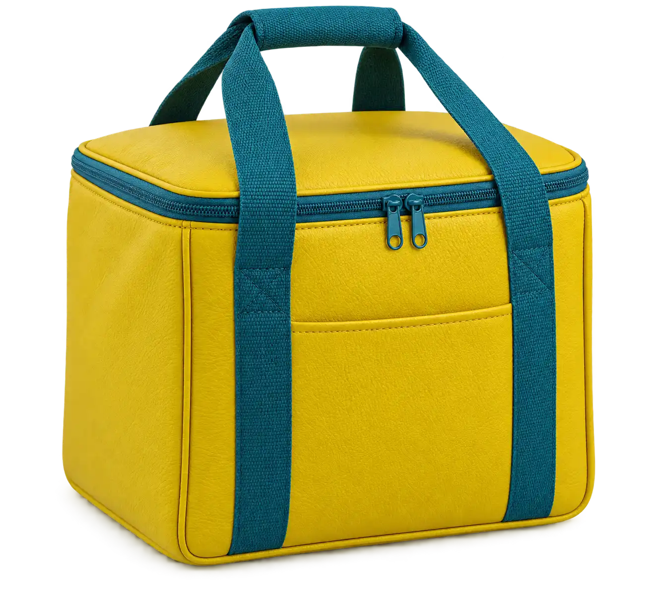 Yellow Faux Leather Thermal Burger Delivery Bag — Teal