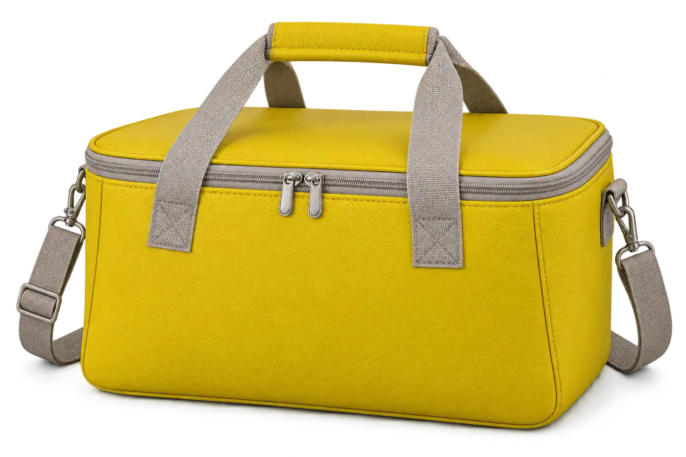 Yellow Faux Leather Thermal Cooler Bag — Warm grey