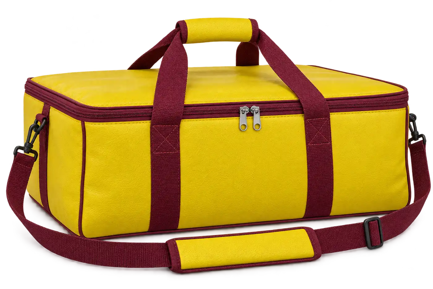 Yellow Faux Leather Thermal Pizza Delivery Bag — Burgundy