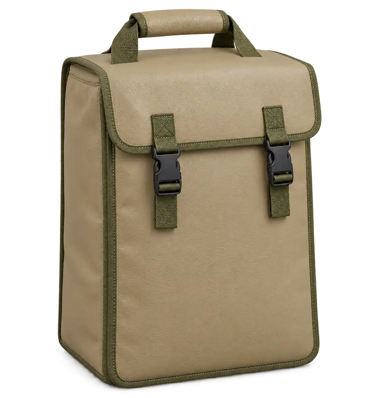 Khaki Beige Faux Leather Thermal Burger Delivery Bag — Olive green
