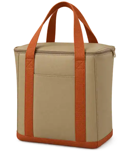 Khaki Beige Faux Leather Thermal Cooler Bag