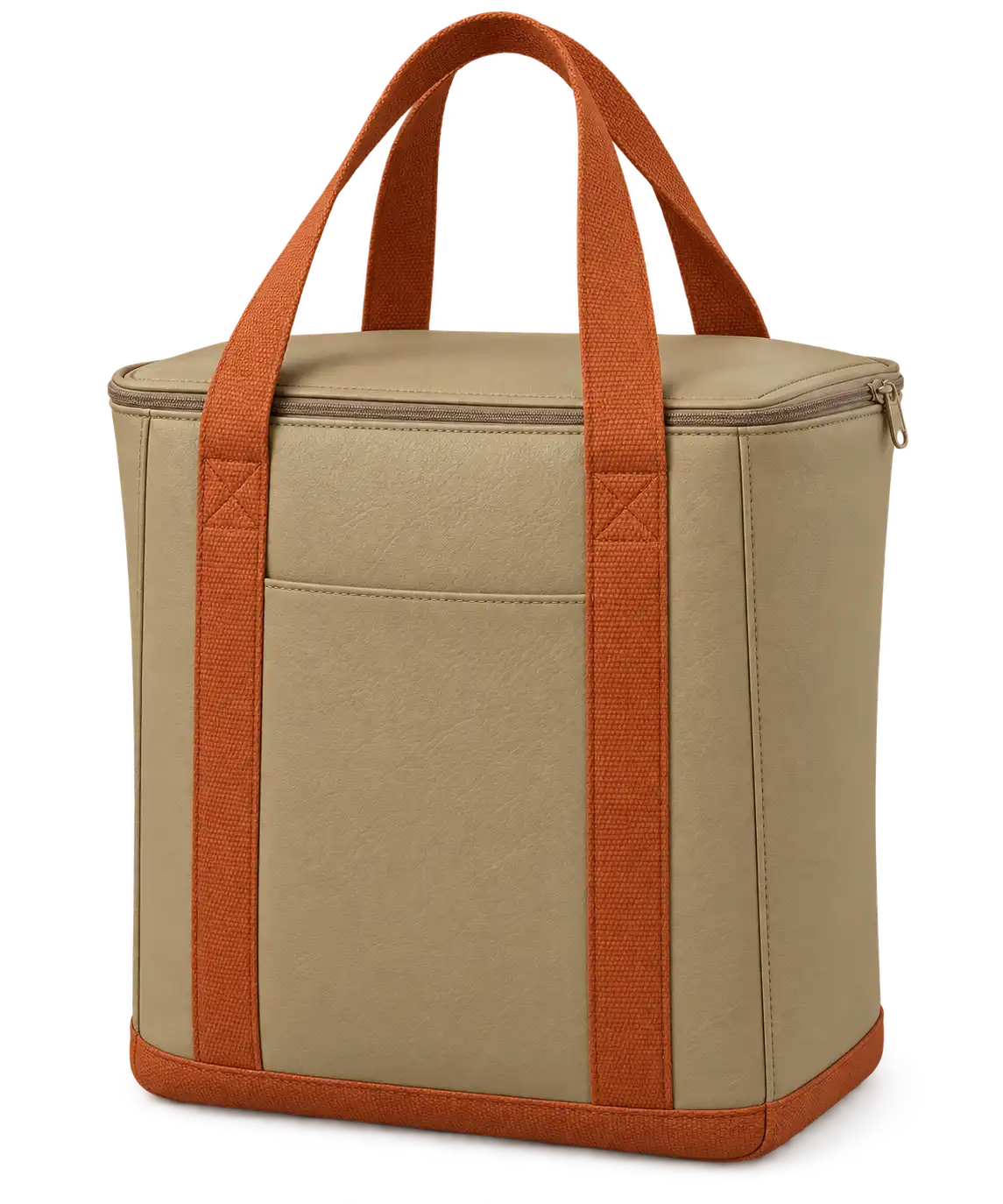 Khaki Beige Faux Leather Thermal Cooler Bag — Burnt orange