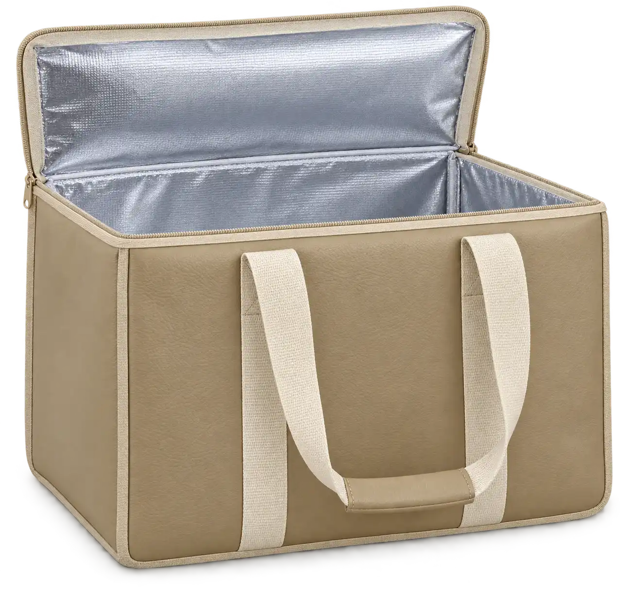 Khaki Beige Faux Leather Thermal Food Delivery Bag — Ivory
