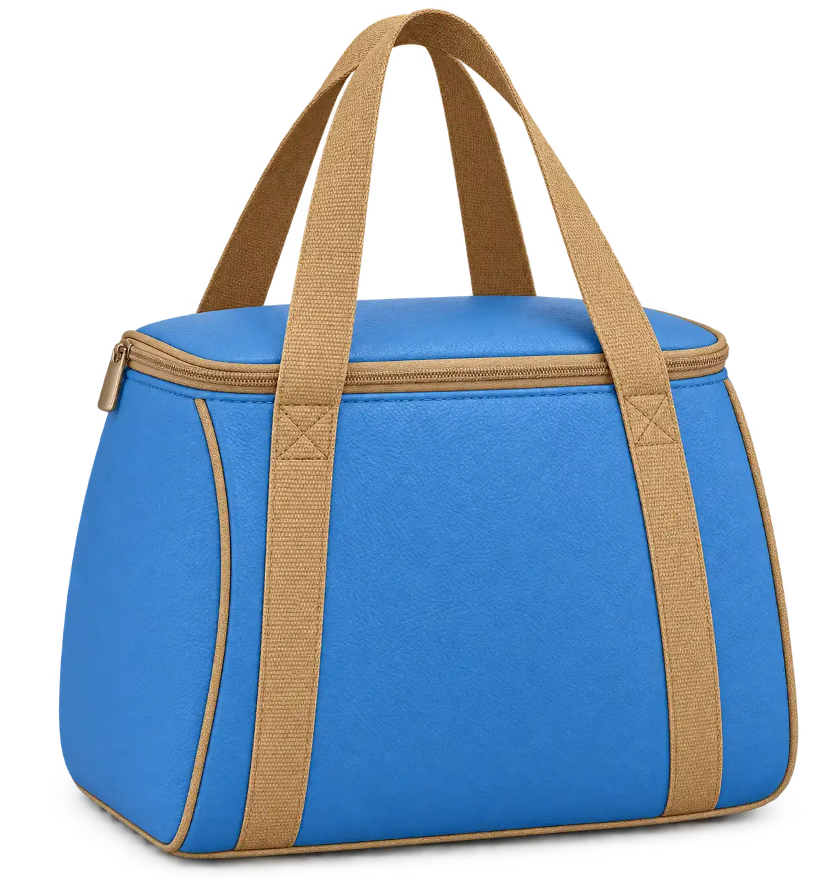 Sky Blue Faux Leather Thermal Burger Delivery Bag — Camel tan