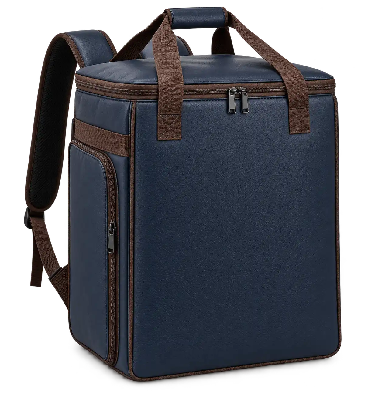 Navy Faux Leather Insulated Rider Delivery Bag — Chocolate brown
