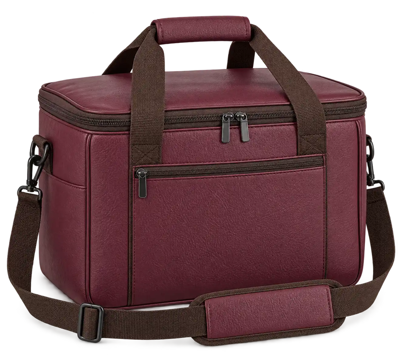Burgundy Faux Leather Thermal Burger Delivery Bag — Chocolate brown