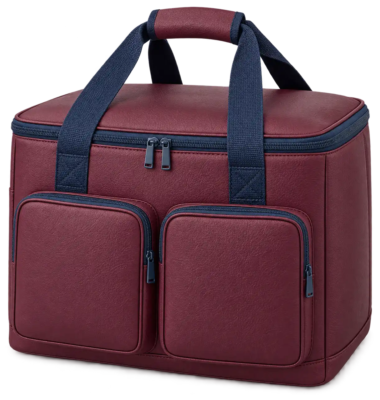 Burgundy Faux Leather Thermal Cooler Bag — Navy blue