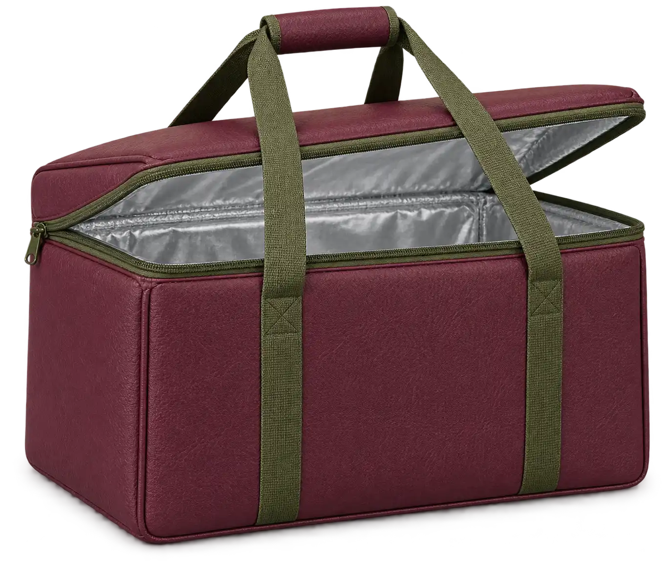 Burgundy Faux Leather Thermal Food Delivery Bag — Olive green