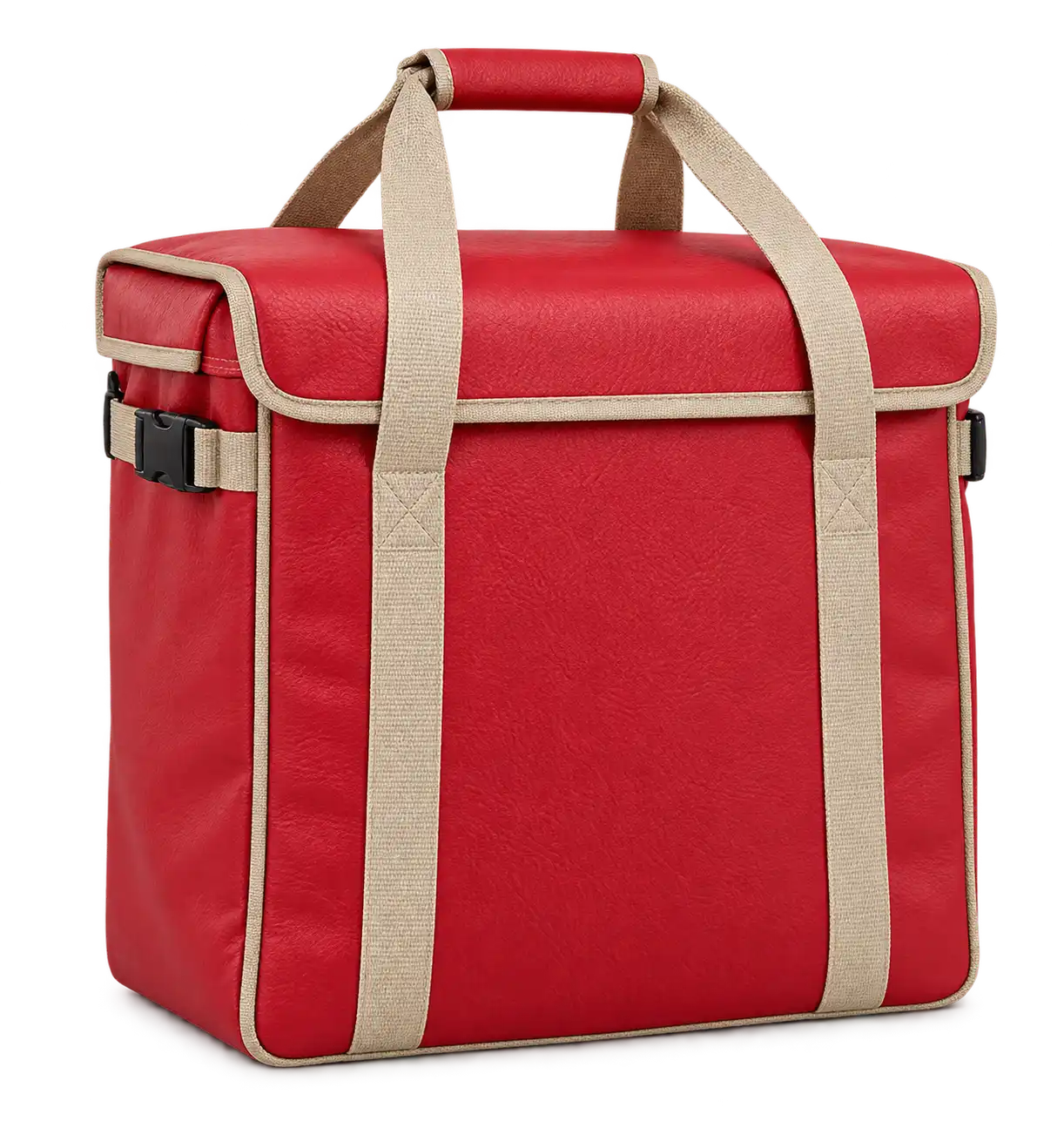 Red Faux Leather Thermal Food Delivery Bag — Sand beige