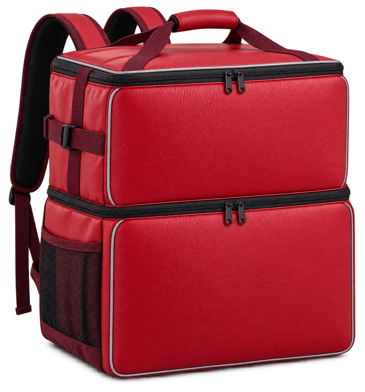 Red Faux Leather Insulated Rider Delivery Bag — Burgundy