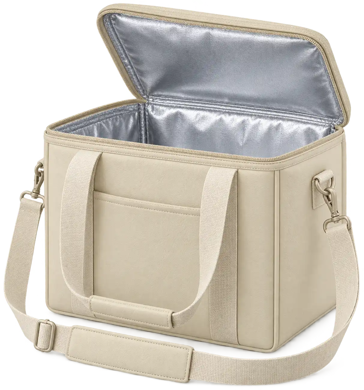 Pale Cream Faux Leather Thermal Burger Delivery Bag — Cream