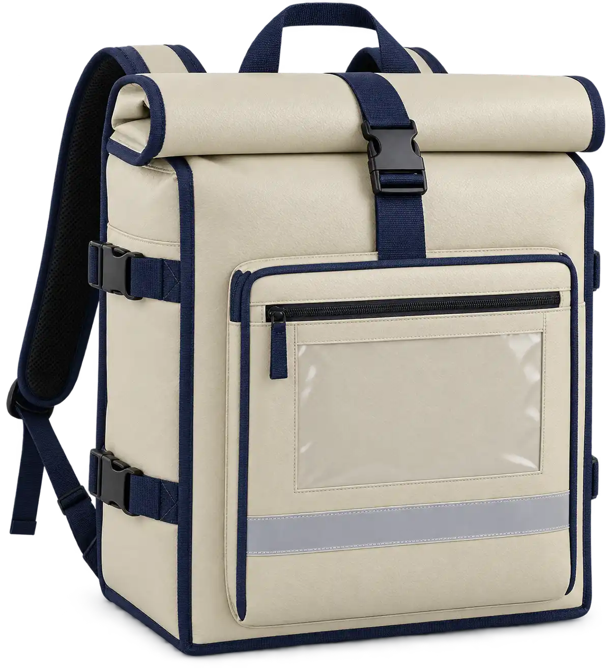 Pale Cream Faux Leather Insulated Rider Delivery Bag — Navy blue
