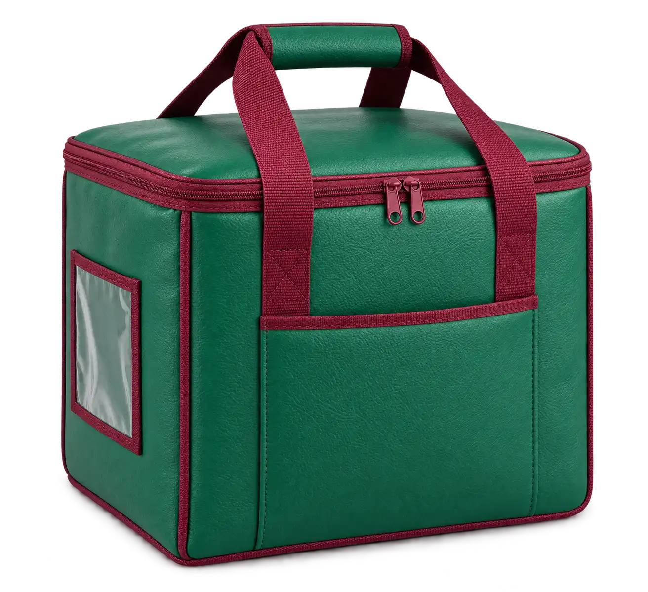 Green Faux Leather Thermal Burger Delivery Bag — Burgundy