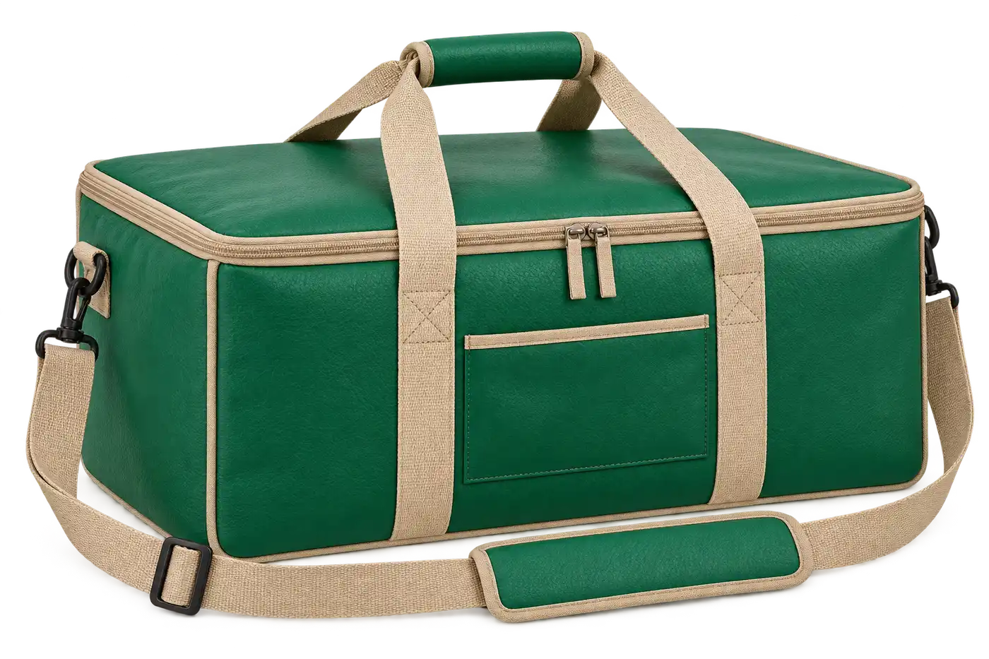 Green Faux Leather Thermal Pizza Delivery Bag — Sand beige