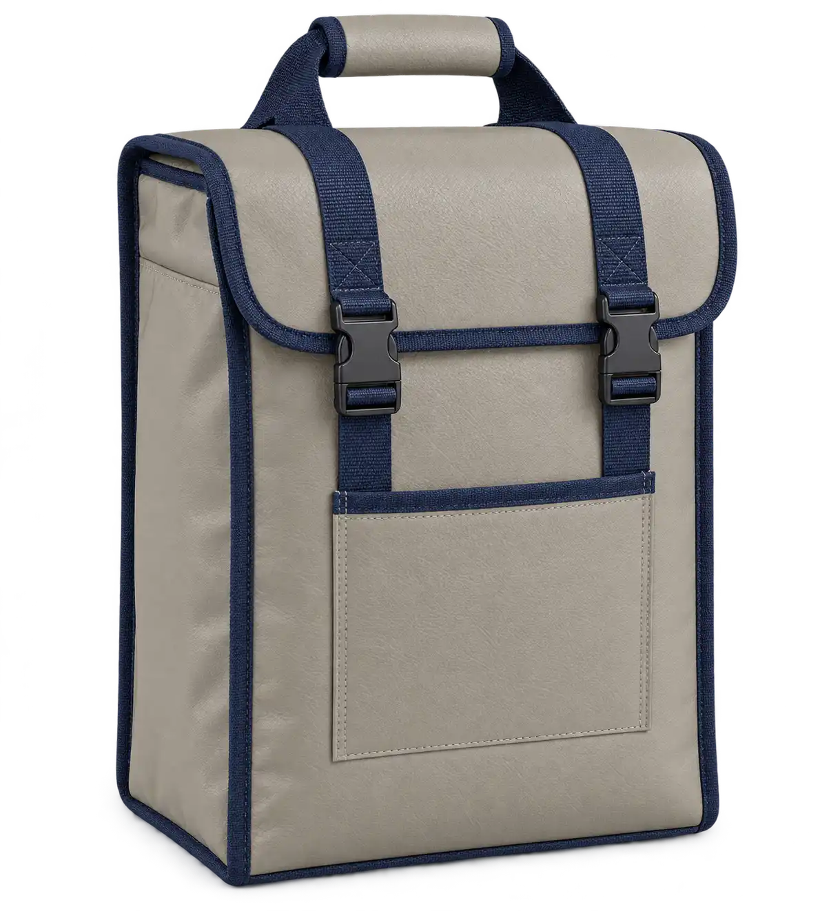 Warm Grey Faux Leather Thermal Burger Delivery Bag — Navy blue