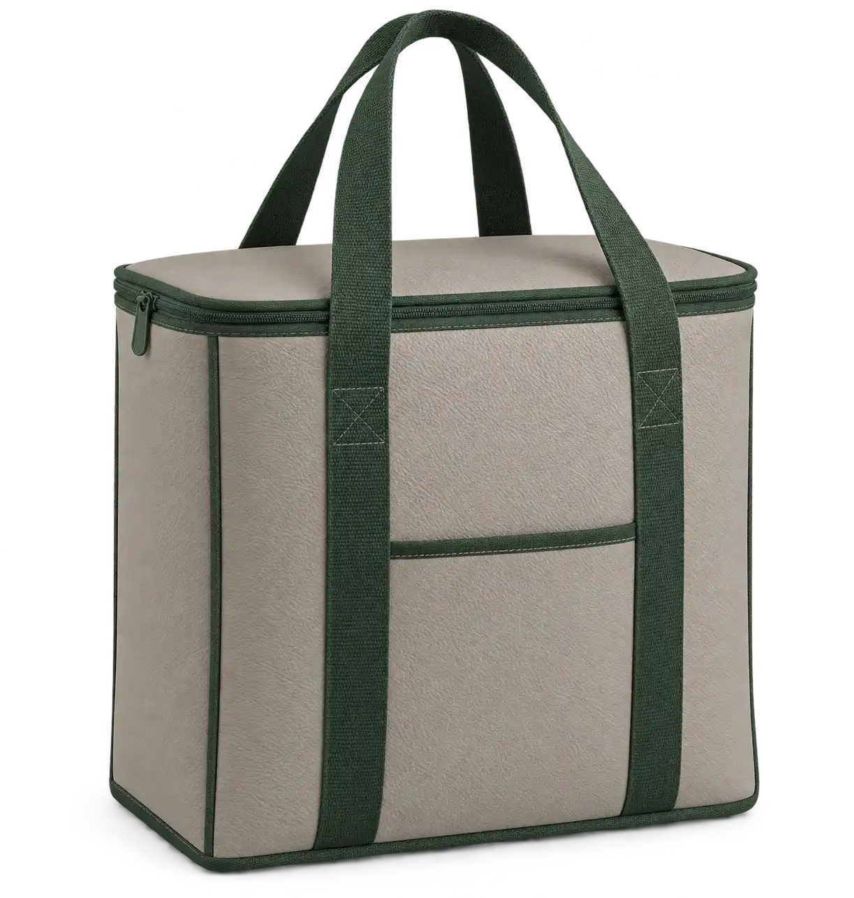 Warm Grey Faux Leather Thermal Cooler Bag — Forest green