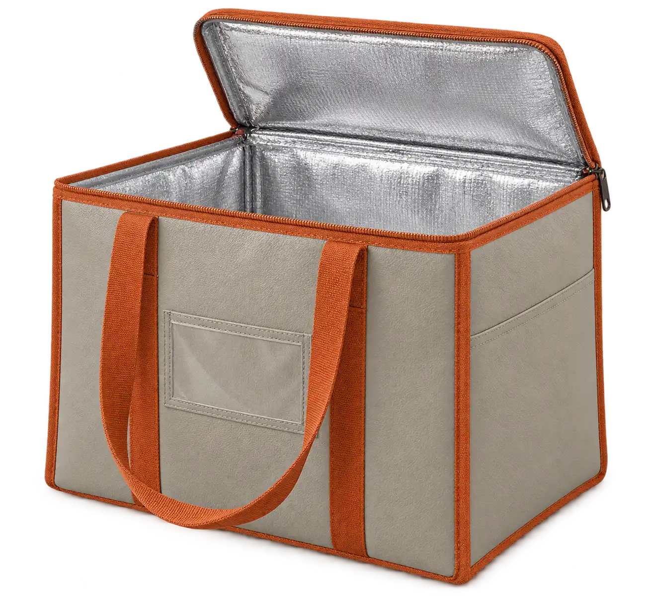 Warm Grey Faux Leather Thermal Food Delivery Bag — Burnt orange
