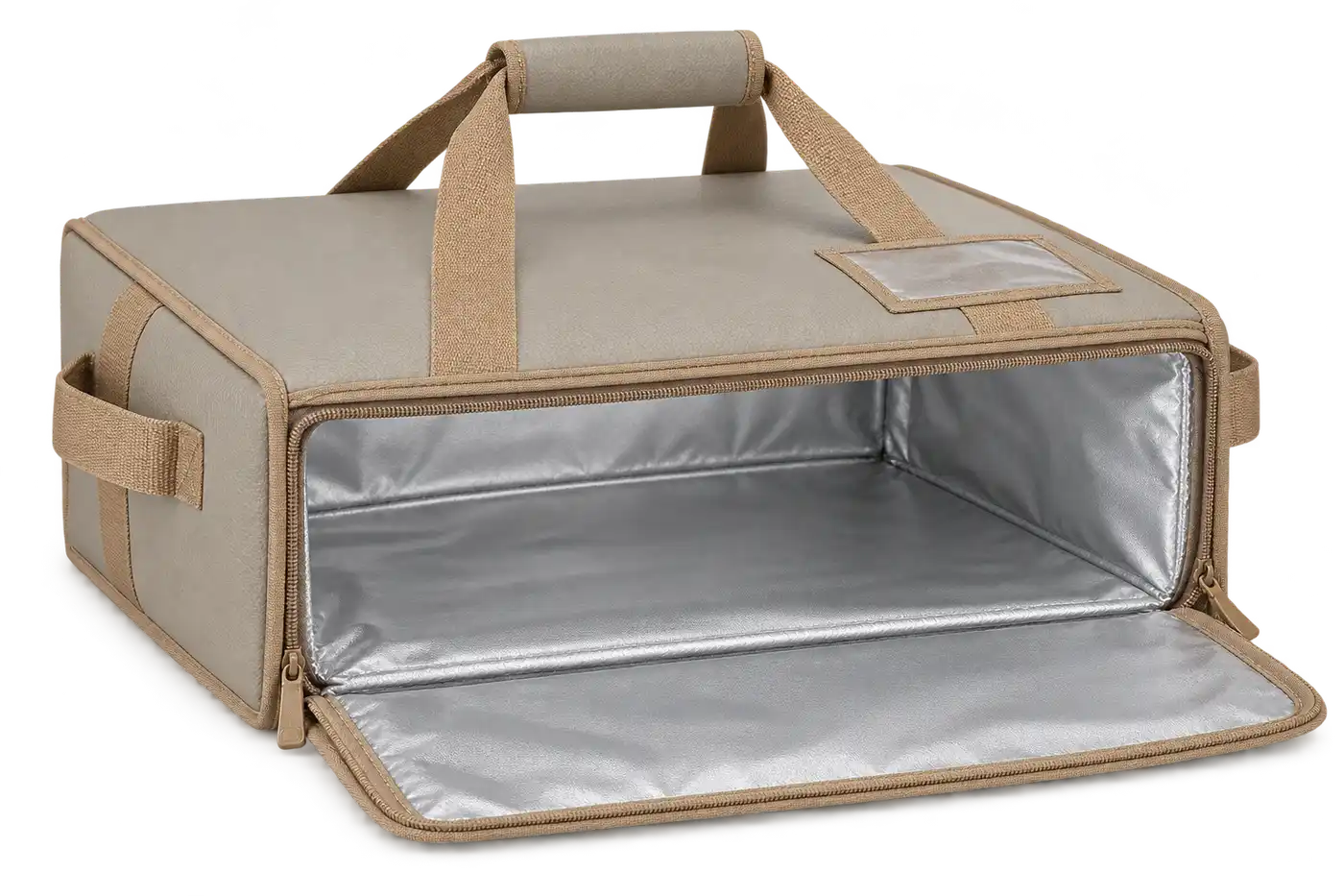 Warm Grey Faux Leather Thermal Pizza Delivery Bag — Camel tan