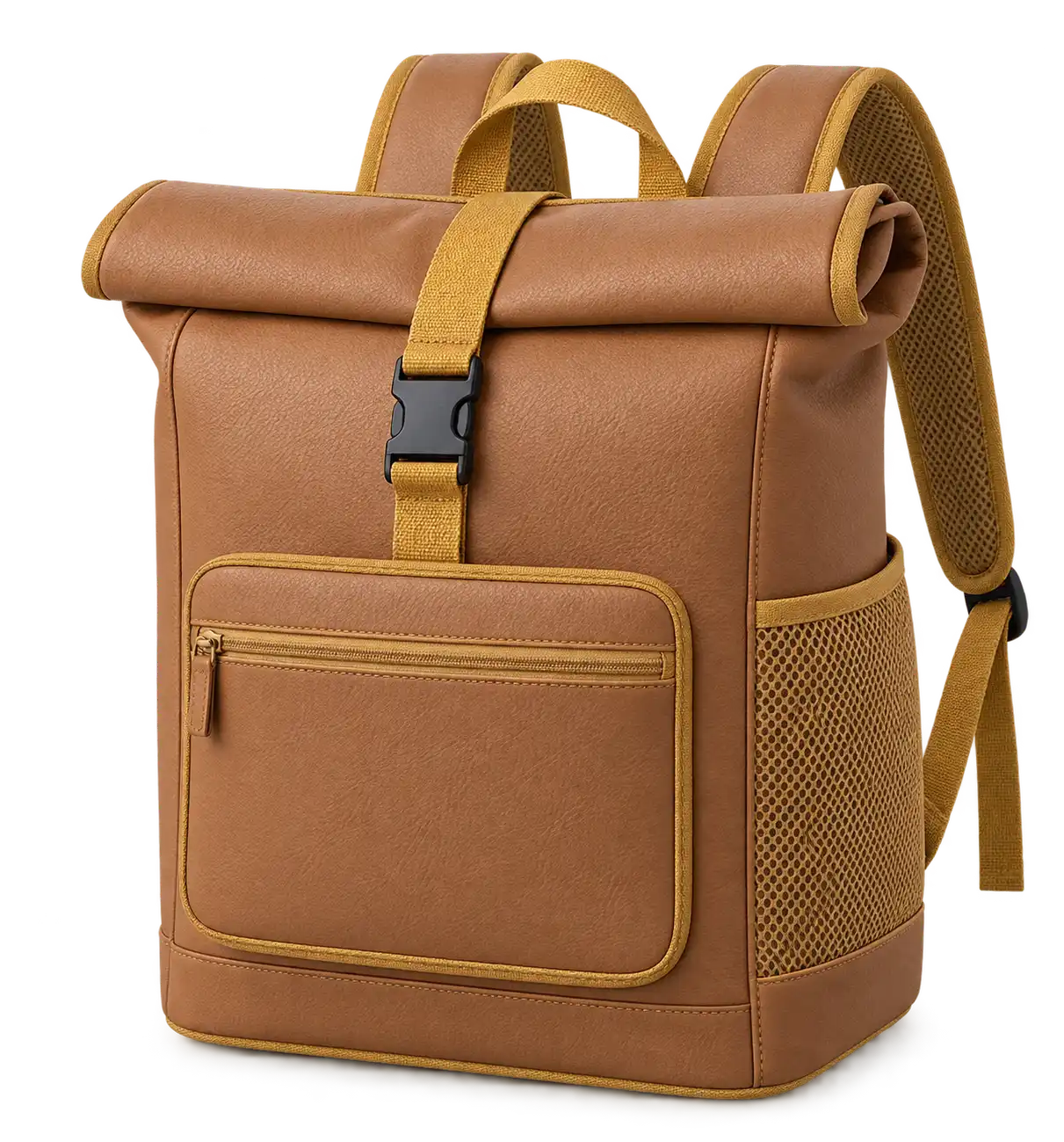 Caramel Tan Faux Leather Thermal Cooler Bag — Golden yellow
