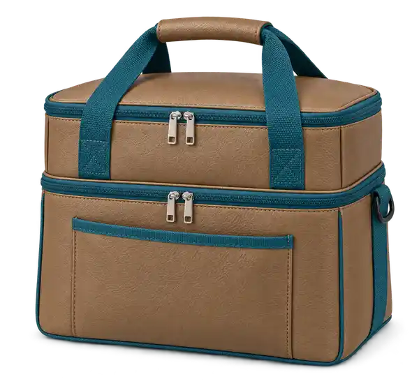 Camel Brown Faux Leather Thermal Cooler Bag