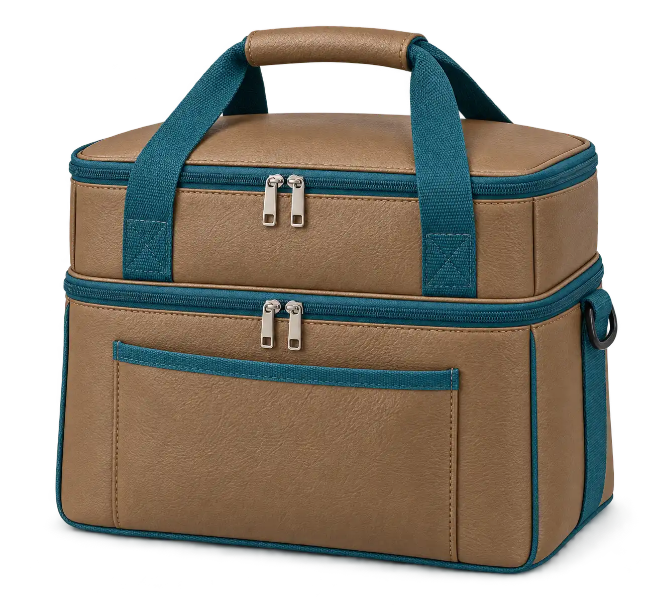 Camel Brown Faux Leather Thermal Cooler Bag — Teal