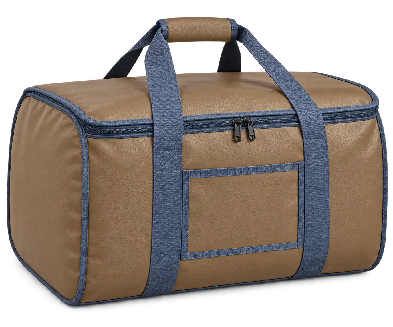 Camel Brown Faux Leather Thermal Food Delivery Bag — Slate blue