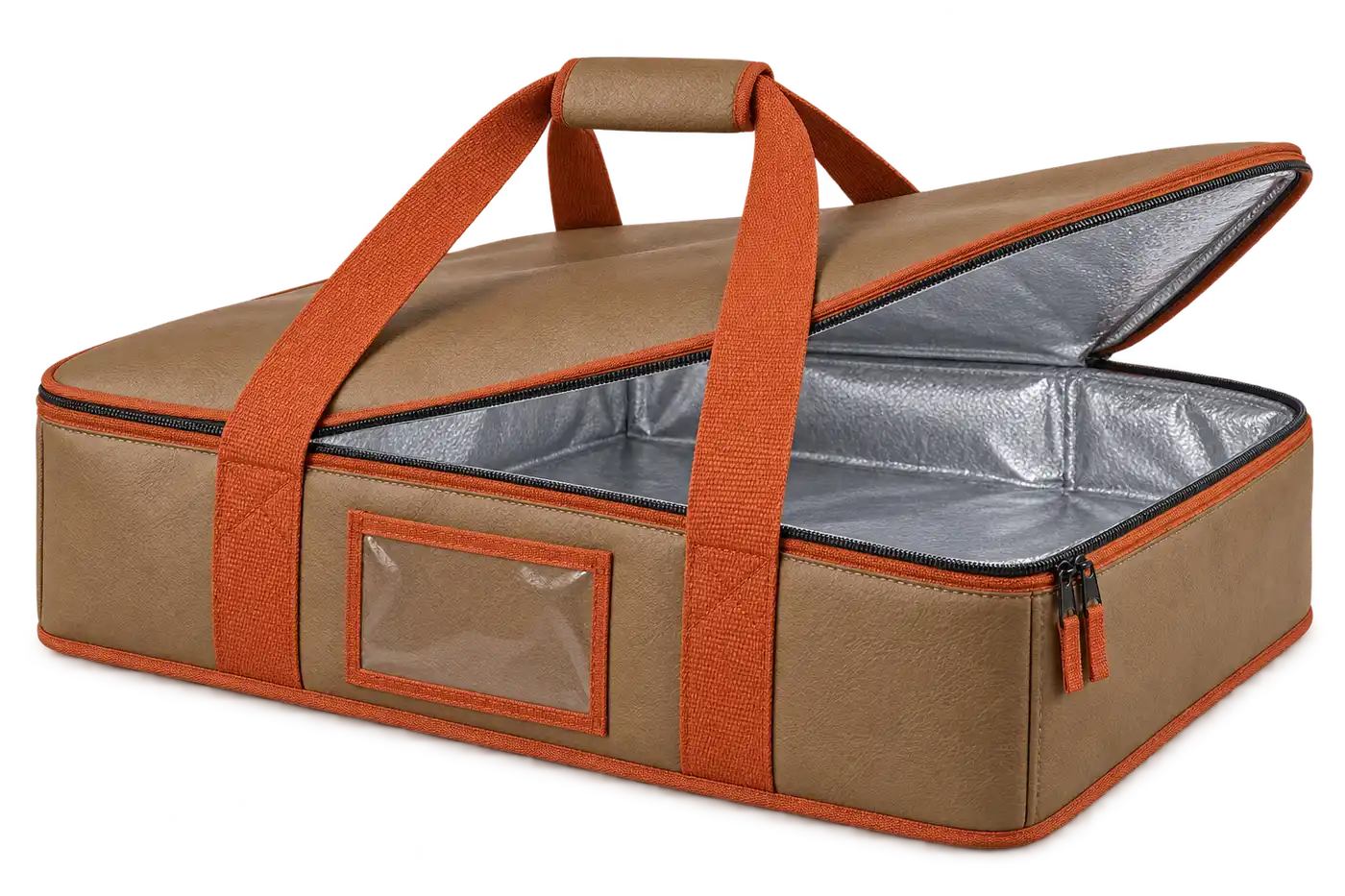 Camel Brown Faux Leather Thermal Pizza Delivery Bag — Burnt orange