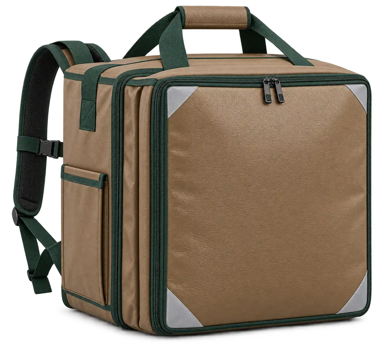 Camel Brown Faux Leather Insulated Rider Delivery Bag — Forest green