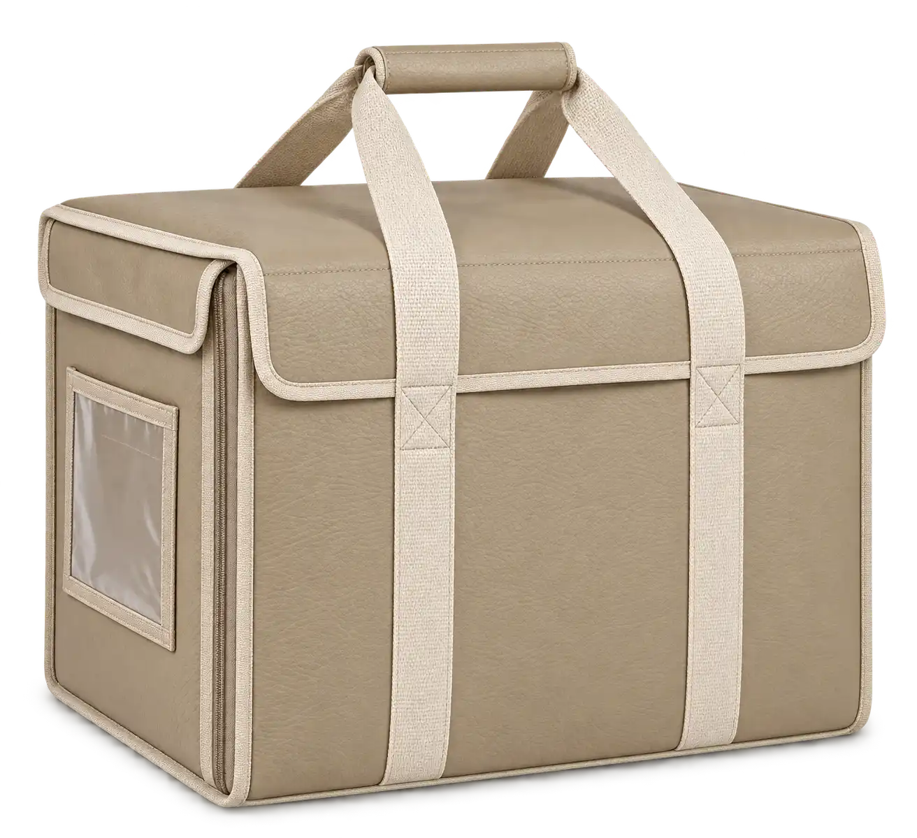 Sand Beige Faux Leather Thermal Food Delivery Bag — Cream