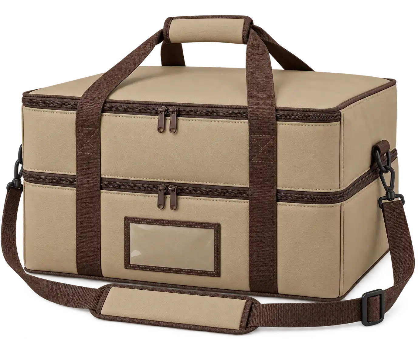 Sand Beige Faux Leather Thermal Pizza Delivery Bag — Chocolate brown